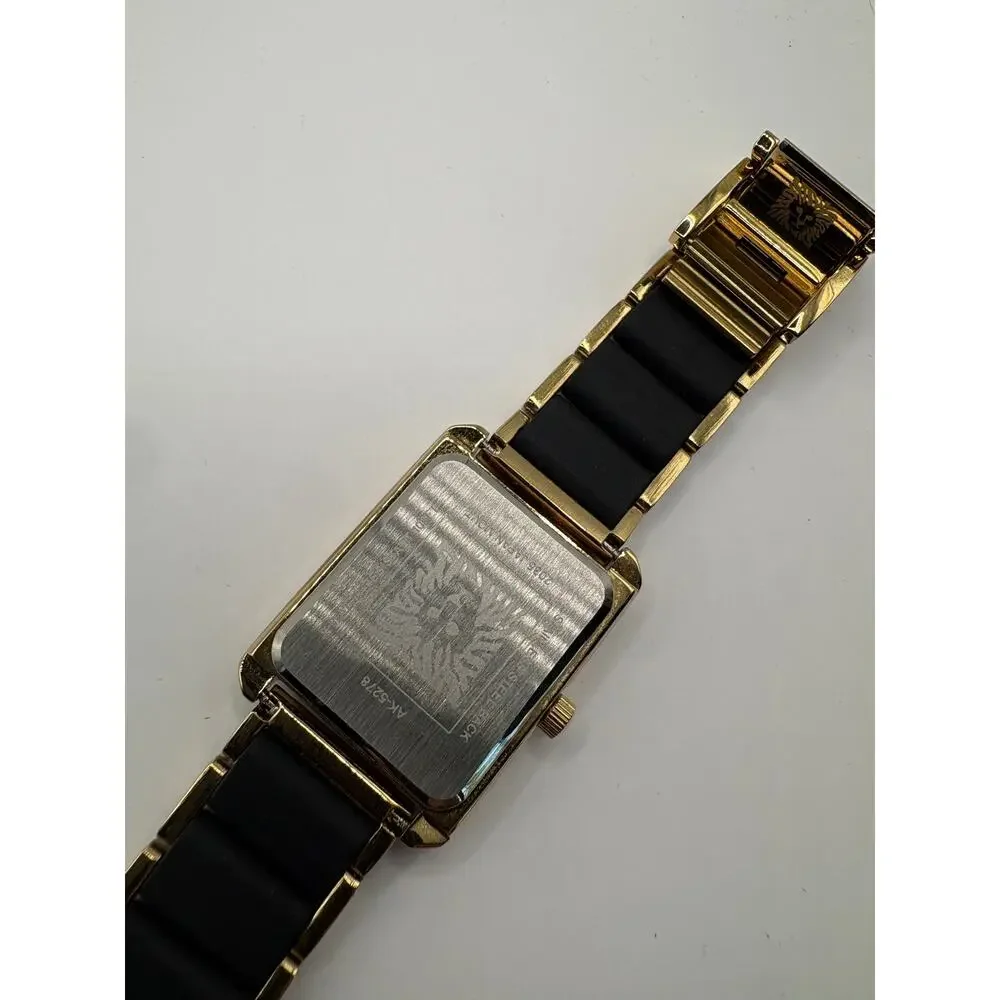 Anne Klein AK-5278 Rectangular Gold Tone Black Dial Watch Womens